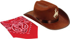 Jr Brown Cowboy Bronco Logo Hat with Red Bandana Kids Child Hat by HalloweenStore.com