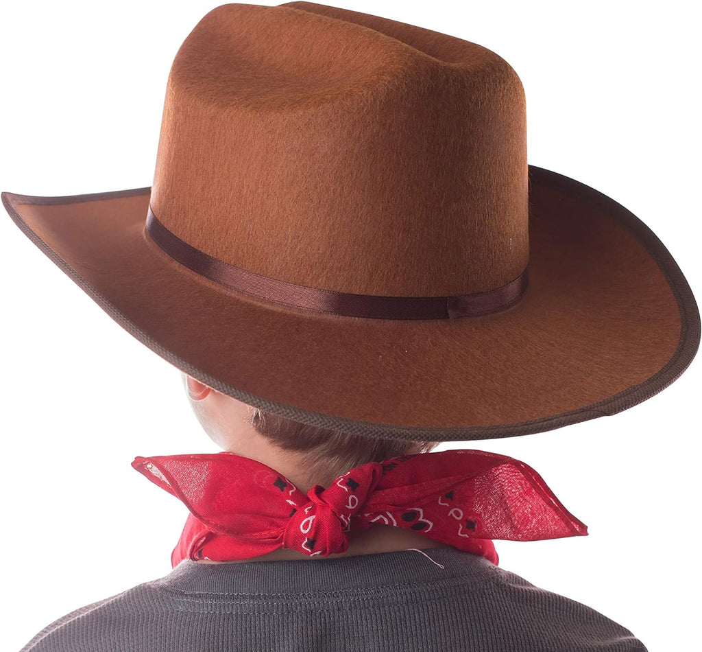 Jr Brown Cowboy Bronco Logo Hat with Red Bandana Kids Child Hat by HalloweenStore.com