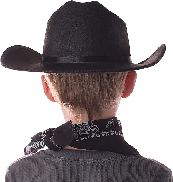 Jr Black Cowboy Hat with Bandana and Attached Badge Kids Child Hat by HalloweenStore.com