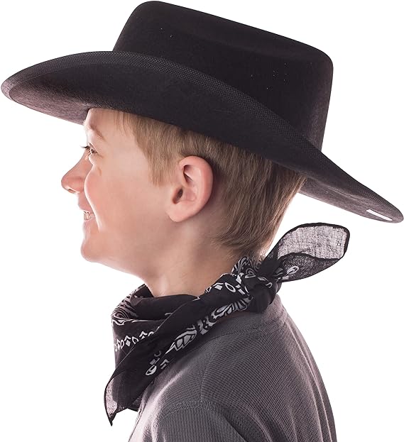 Jr Black Cowboy Hat with Bandana and Attached Badge Kids Child Hat by HalloweenStore.com