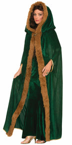 Faux Fur Trimmed Green Adult Medieval Costume Cape by HalloweenStore.com