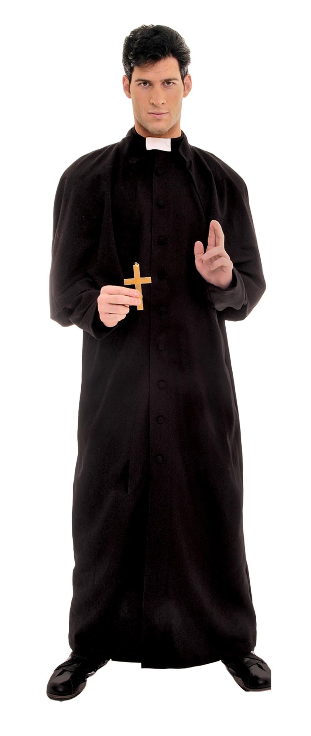 Deluxe Catholic Priest Standard Size Adult Costume Black by HalloweenStore.com