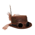 Brown Steampunk Top Hat With Attached Goggles by HalloweenStore.com
