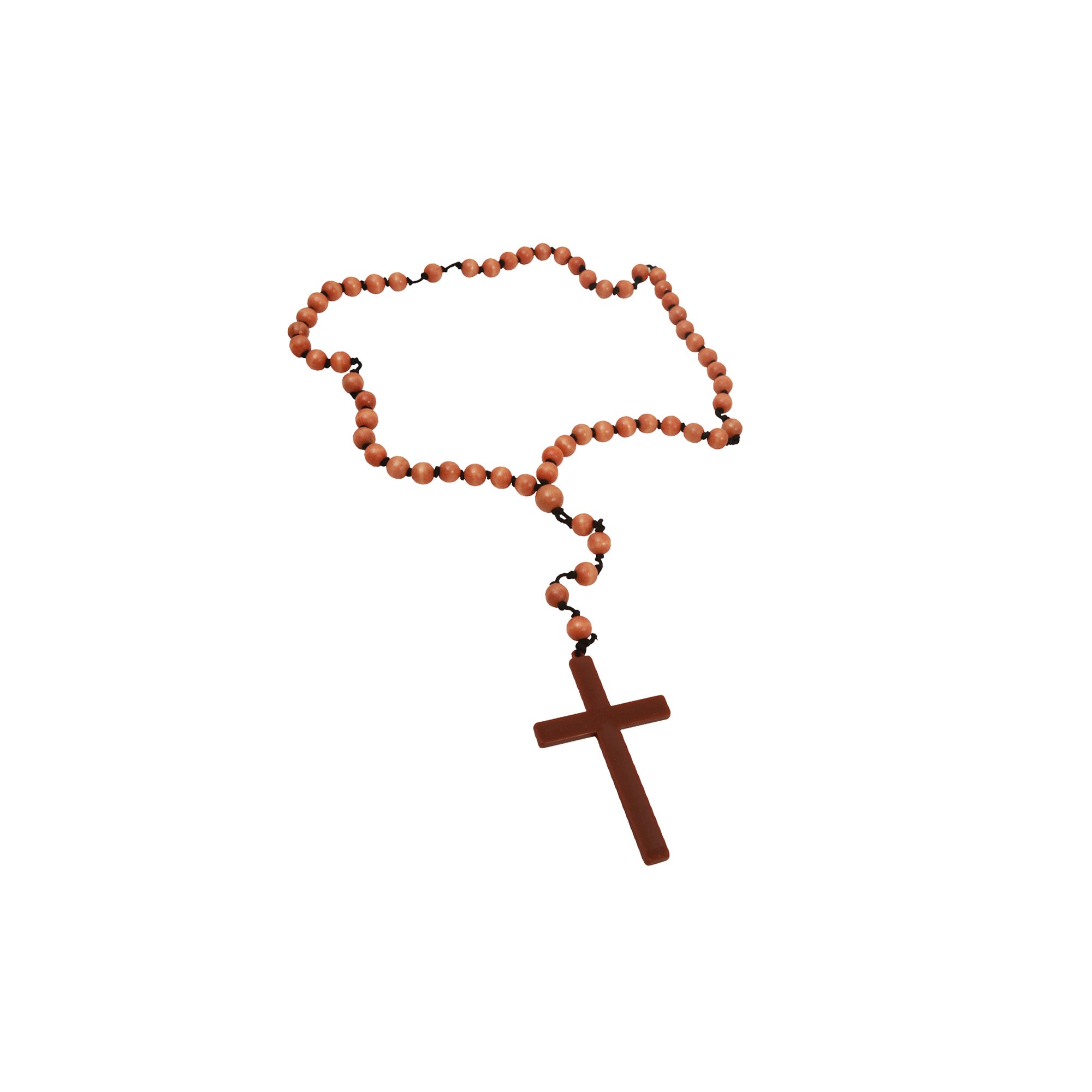Catholic Religious Wooden Rosary Beads Necklace by HalloweenStore.com