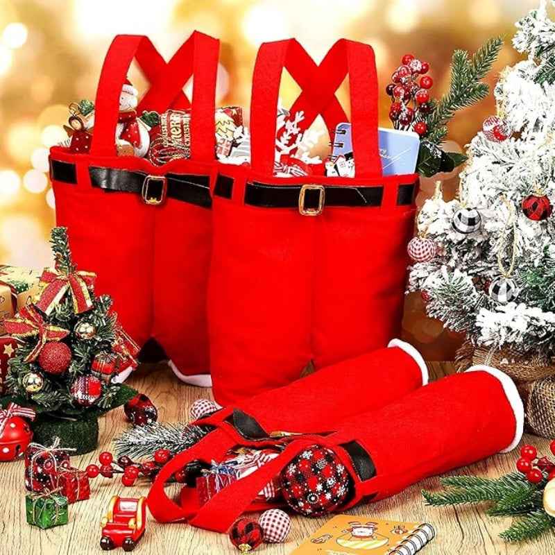 6PCS Santa Pants Christmas Candy Gift Bags - Fun and Festive Snack Pouches with Handles for Holiday Packaging