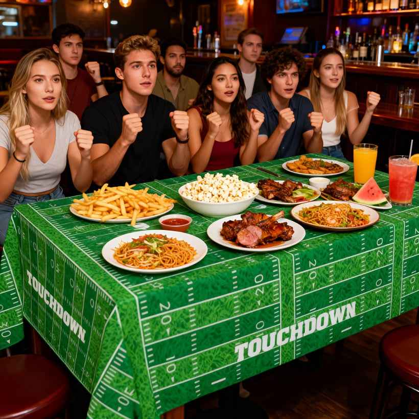 Football Party Decorations - 2pcs Touchdown Tablecloths, Disposable Tablecloths, Plastic Tablecloths, Touchdown Theme Table Covers, Perfect for Game Day, Birthday Party Supplies, 108 X 54 Inches