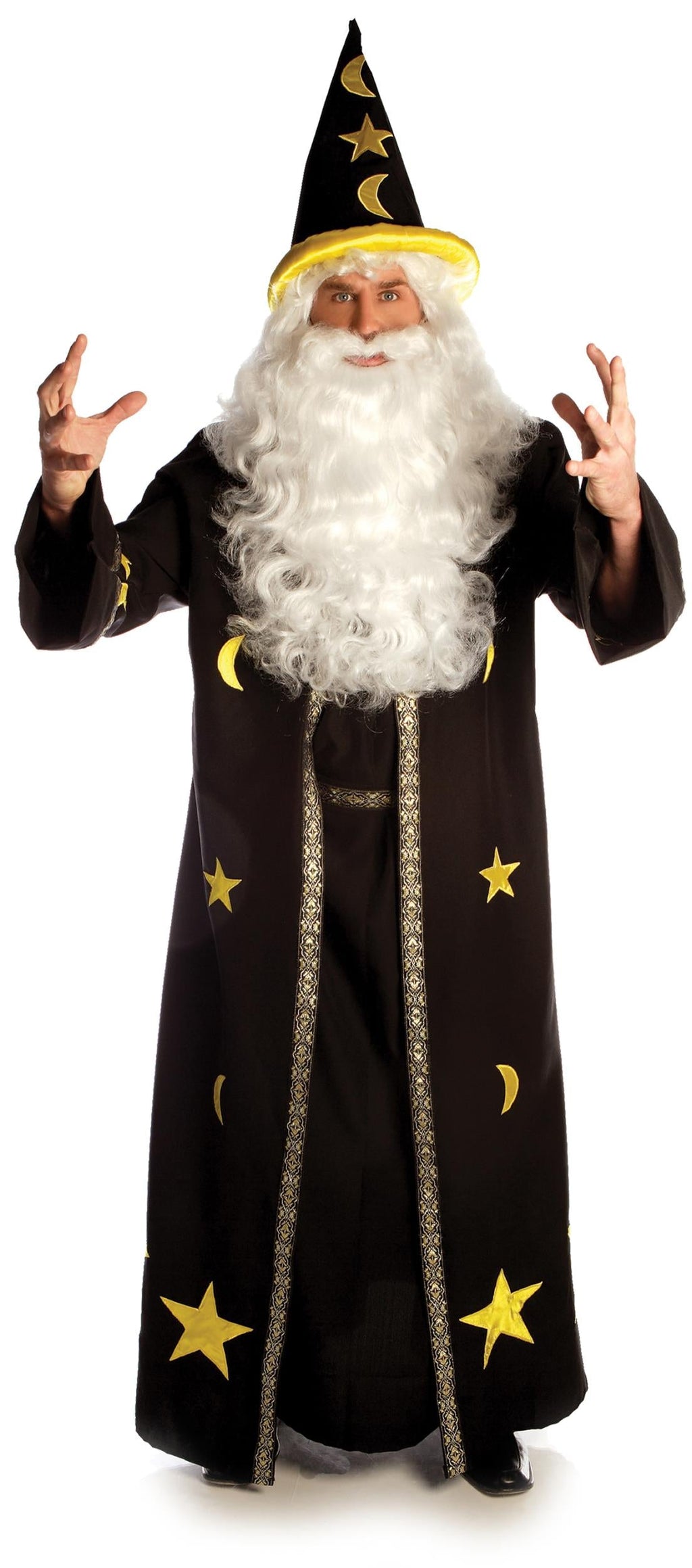 Dark Potion Wizard Robe Black with Yellow Stars Classic Adult Costume by HalloweenStore.com