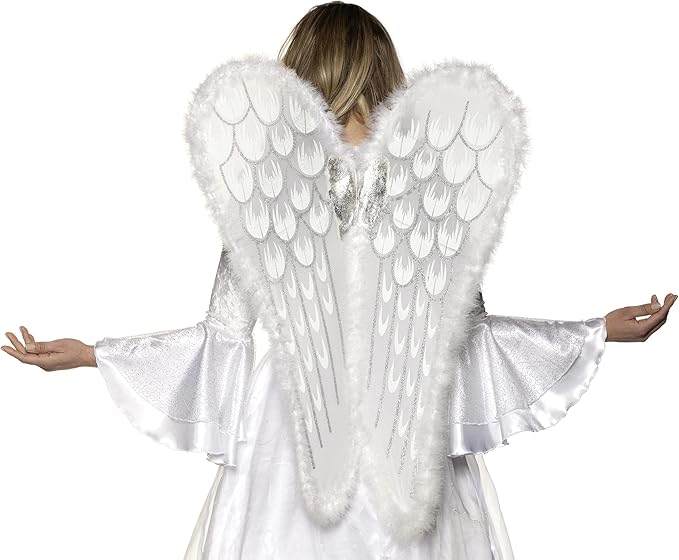 34" Angel Fairy White Mesh Marabou Wings Christmas by HalloweenStore.com