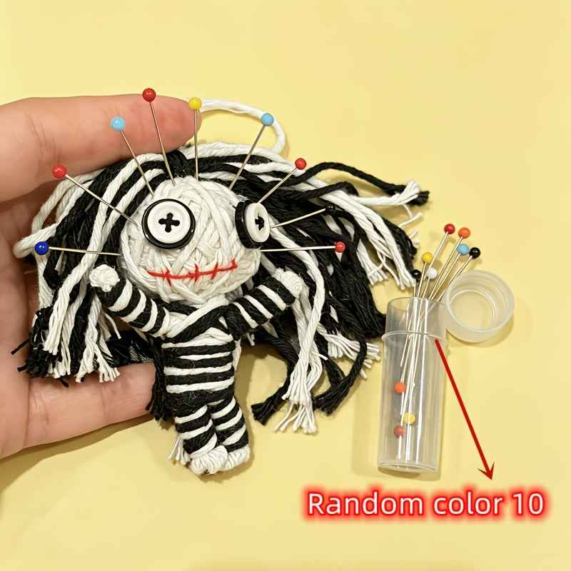 Novel and Humorous Talismans, Voodoo Mummy Shaped Prank Toys, Hand Crocheted Skeleton Dolls (with 10 Randomly Colored Needles Inside), Spoof Stress Relieving Interactive Gifts for Colleagues/bosses (black Humor Style, Suitable for Parties or Joking