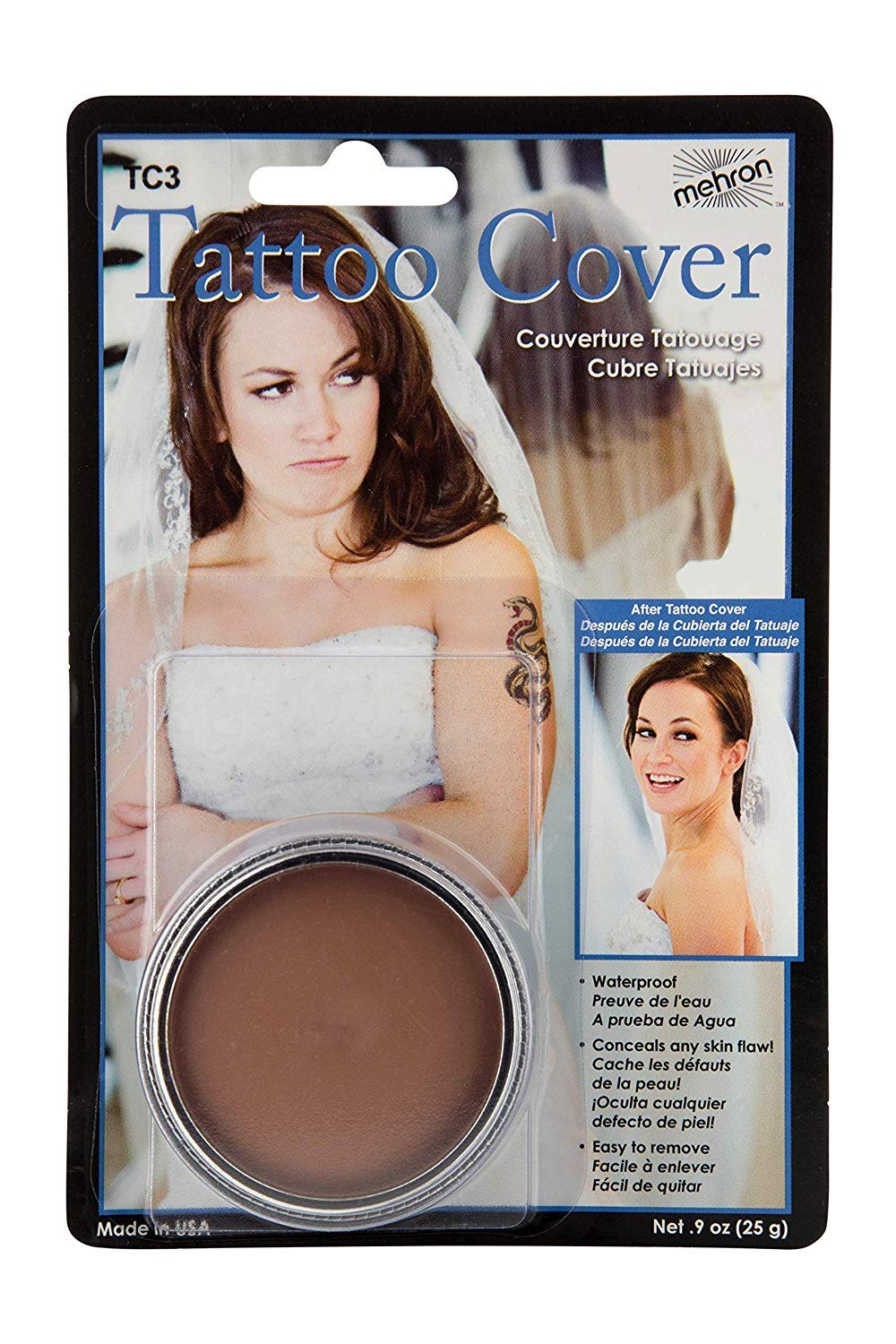 Mehron TC3 Tattoo Cover Up Medium Color Professional Makeup Flaw Concealer by HalloweenStore.com