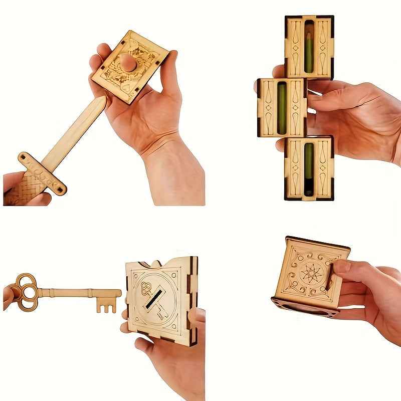Set of 4 Handmade Wooden Finger Threading Magic Kits - 3D Wooden Magic Box, Visual Magic Design, Perfect for Personal Hobbies And Party Gatherings, Unique And Creative Gifts for Christmas And Birthdays
