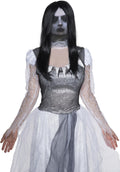Adult Fabric Ghost Mask with Attached Long Black Wig by HalloweenStore.com
