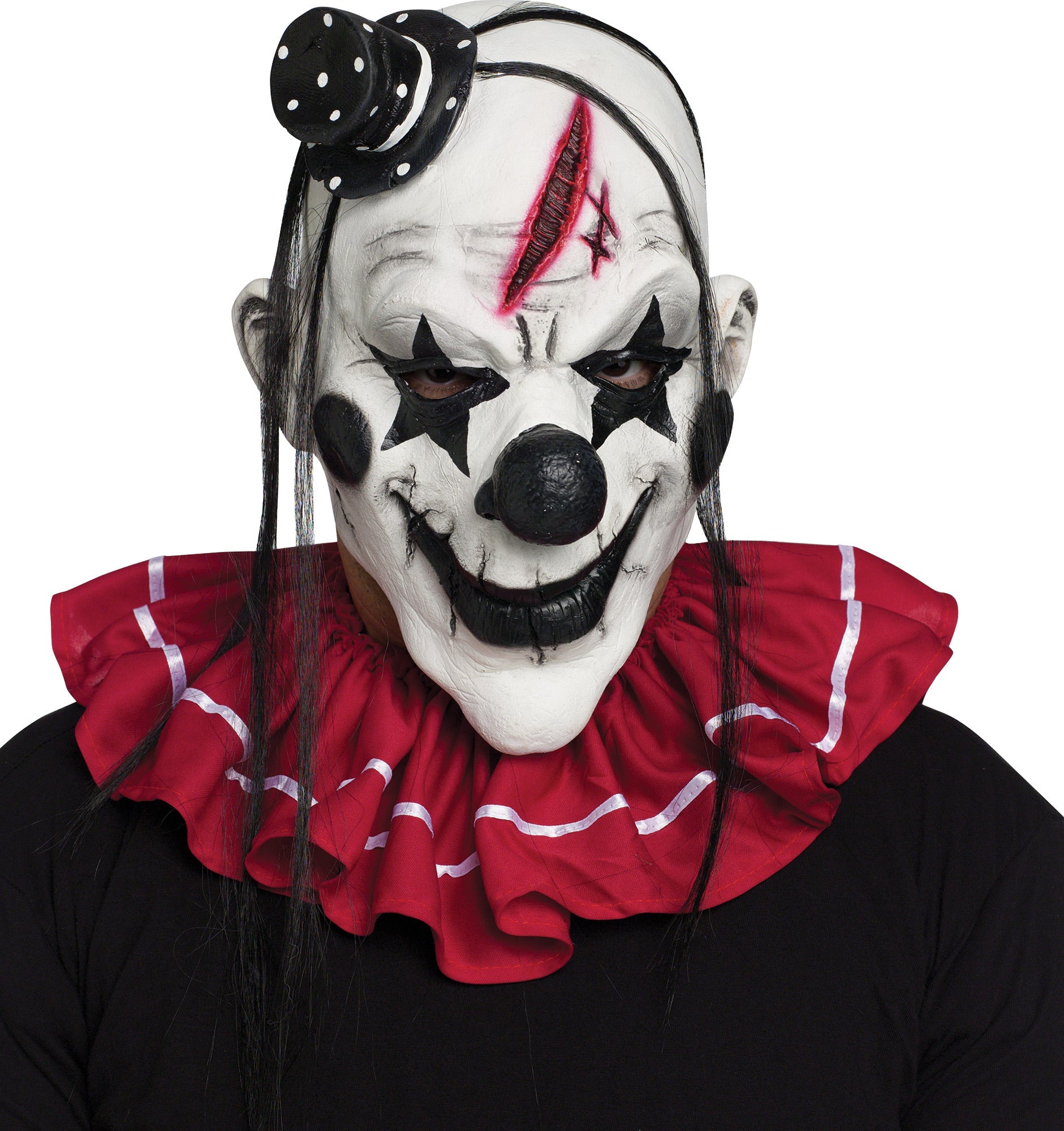 Black and White Horror Clown Adult Mask with Hair by HalloweenStore.com