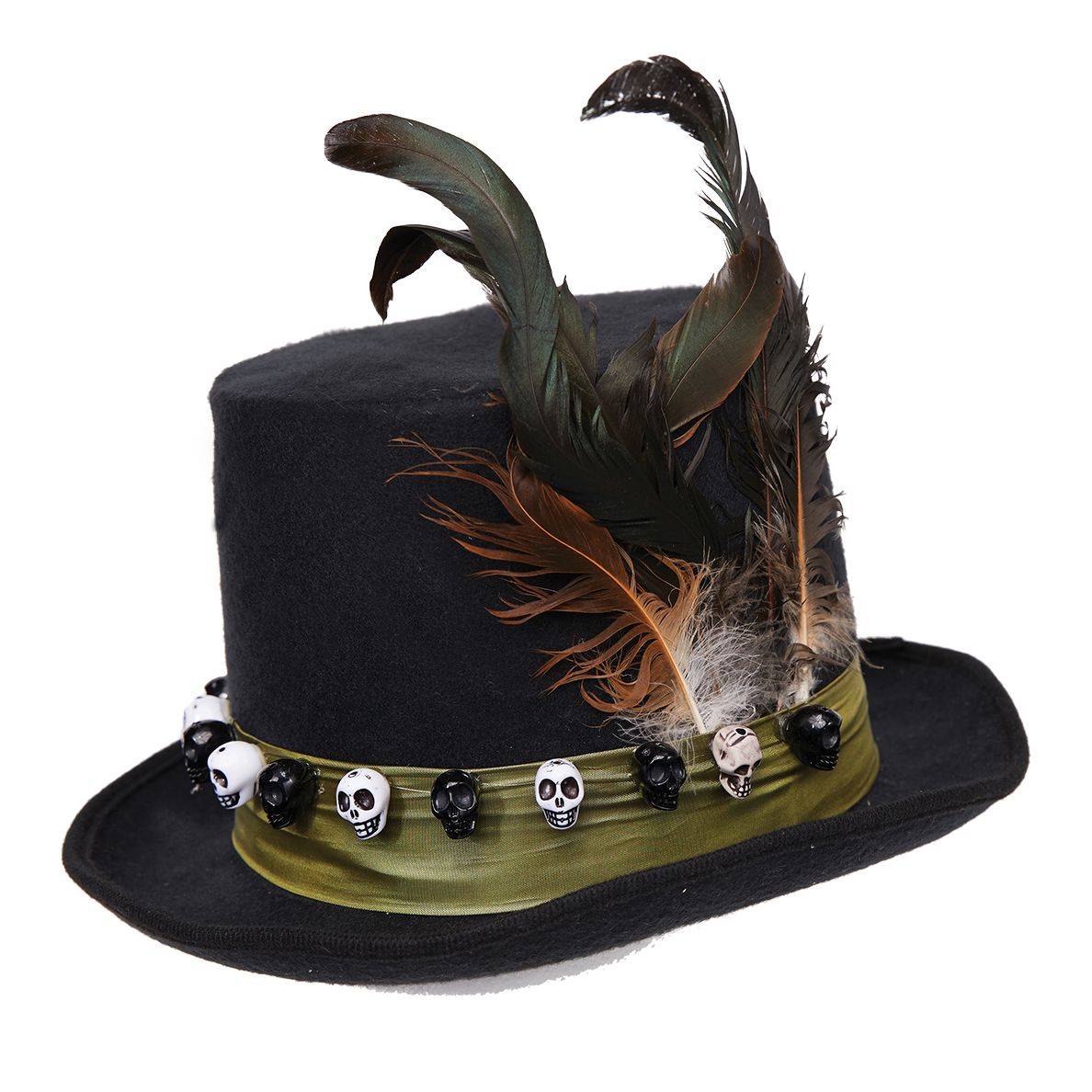 Underwraps Black Magic Hat Top Hat with Skulls and Feathers by HalloweenStore.com