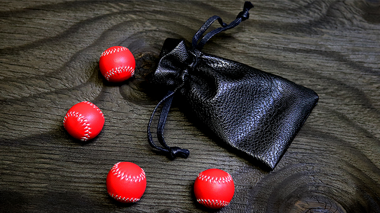 Set of 4 Leather Balls for Cups and Balls (Red with White Stitching) by Leo Smetsers - Trick by Murphy's Magic Supplies, Inc.