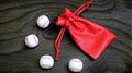 Set of 4 Leather Balls for Cups and Balls (White w/Red Stitching) by Leo Smetsers - Trick by Murphy's Magic Supplies, Inc.