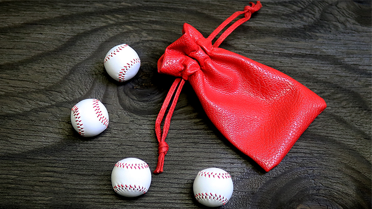 Set of 4 Leather Balls for Cups and Balls (White w/Red Stitching) by Leo Smetsers - Trick by Murphy's Magic Supplies, Inc.