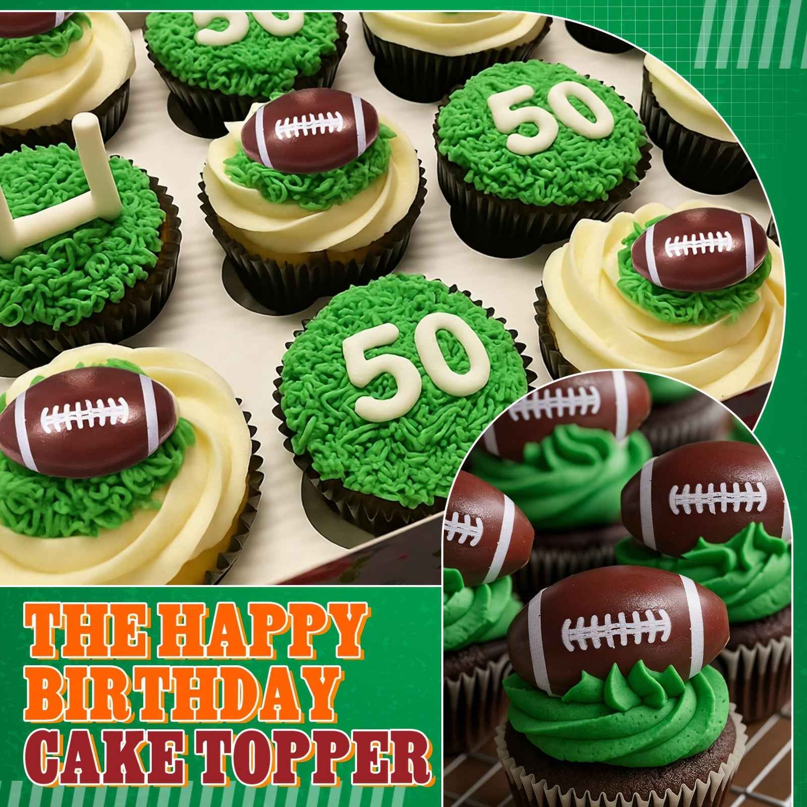 Celebrate in Style: 8-Piece Football Cake Toppers Set with Balls, Trophies, and Birthday Sign for Sports-Themed Parties