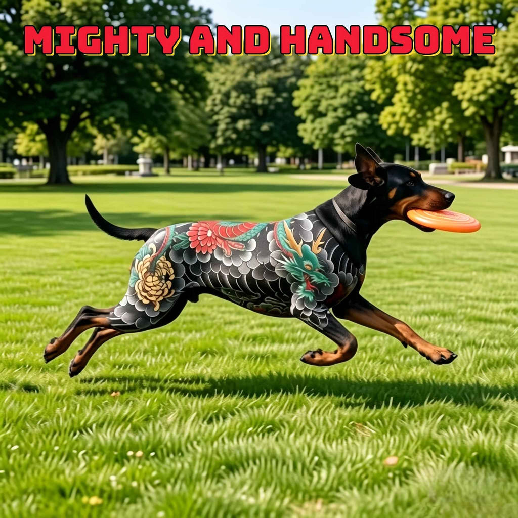 [Dragon Print Dog Jumpsuit] Japanese Tattoo Style Dragon Print Dog Full-Body Jumpsuit, Stretch Breathable Four-Legged Bodysuit for Large Dogs Like Doberman, Cool Streetwear Pet Apparel for Outdoor Walking Funny & Quirky Pet Apparel
