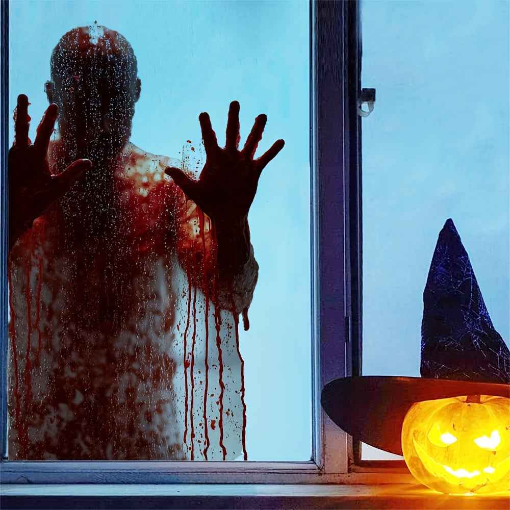 [Scary Halloween Clings] Scary Halloween Zombie Bloody Window Clings, Self Adhesive New Halloween Window Stickers | Spooky Halloween Silhouette Window Clings for Indoor Outdoor Scary Party Decor
