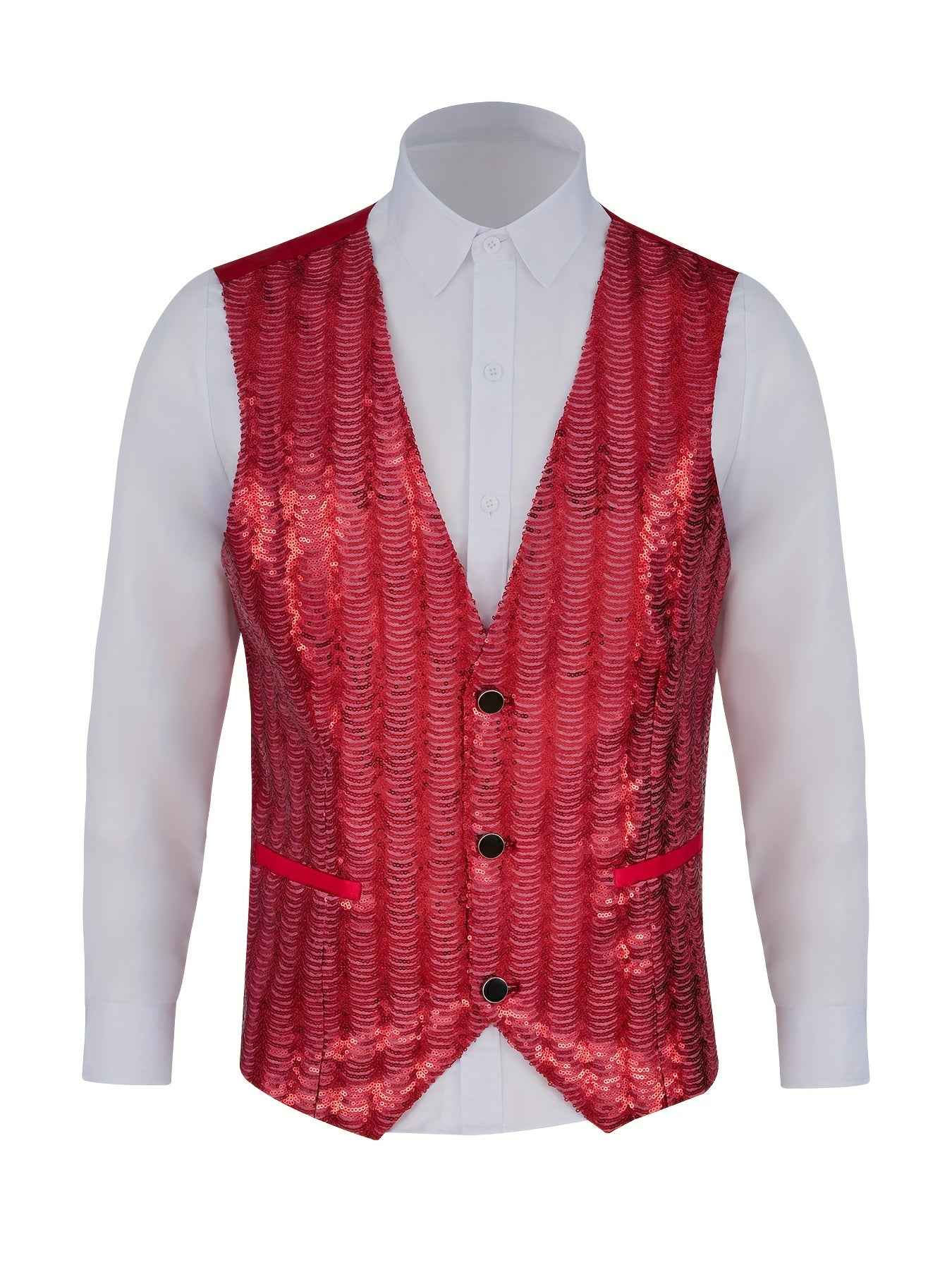 Men's Stage Performance Vest with Small Sequins, Photo Studio Host Singer Emcee Vest for Nightclubs and Bars, Magician Vest