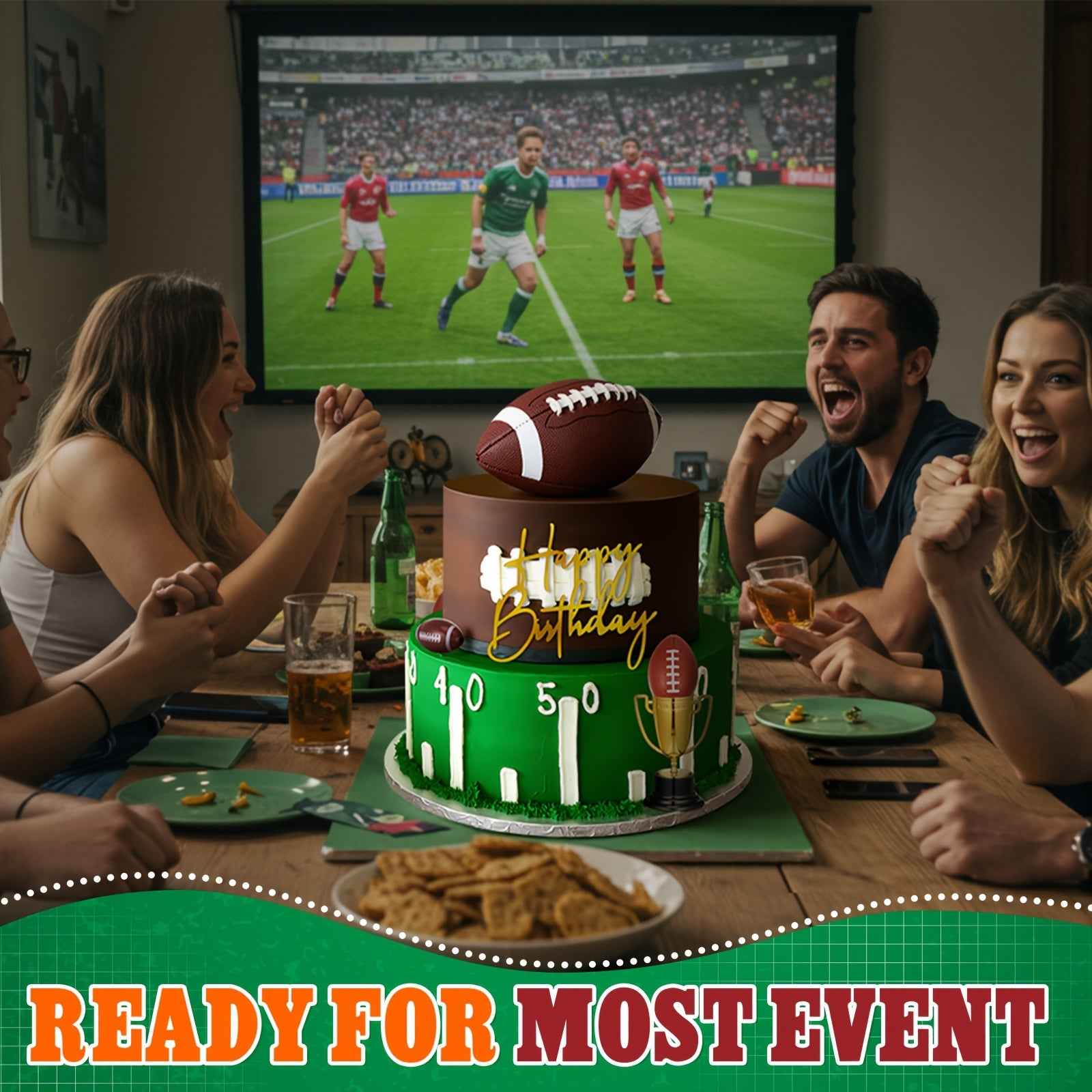 Celebrate in Style: 8-Piece Football Cake Toppers Set with Balls, Trophies, and Birthday Sign for Sports-Themed Parties