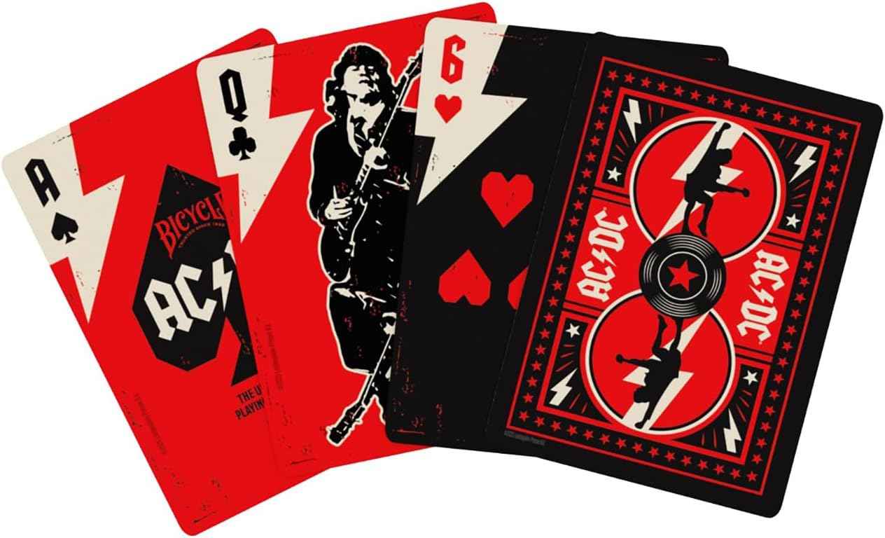 Bicycle ACDC Playing Cards, Features Iconic ACDC Song Titles and Band Designs, Red and Black, 1 Deck