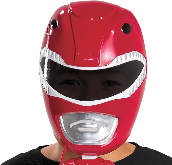Red Mighty Morphin Power Rangers Mega Child Mask With Moving Parts by HalloweenStore.com