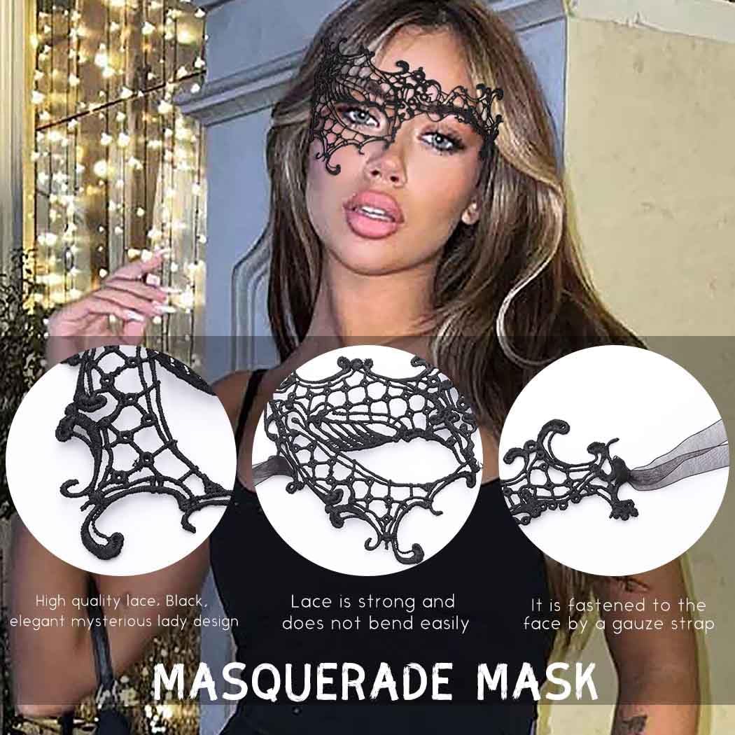 Masquerade Lace Mask Women Black Lace Masks Costume Party Proms Face Mask Halloween Eye Mask by SHOMICOBOUTIQUE