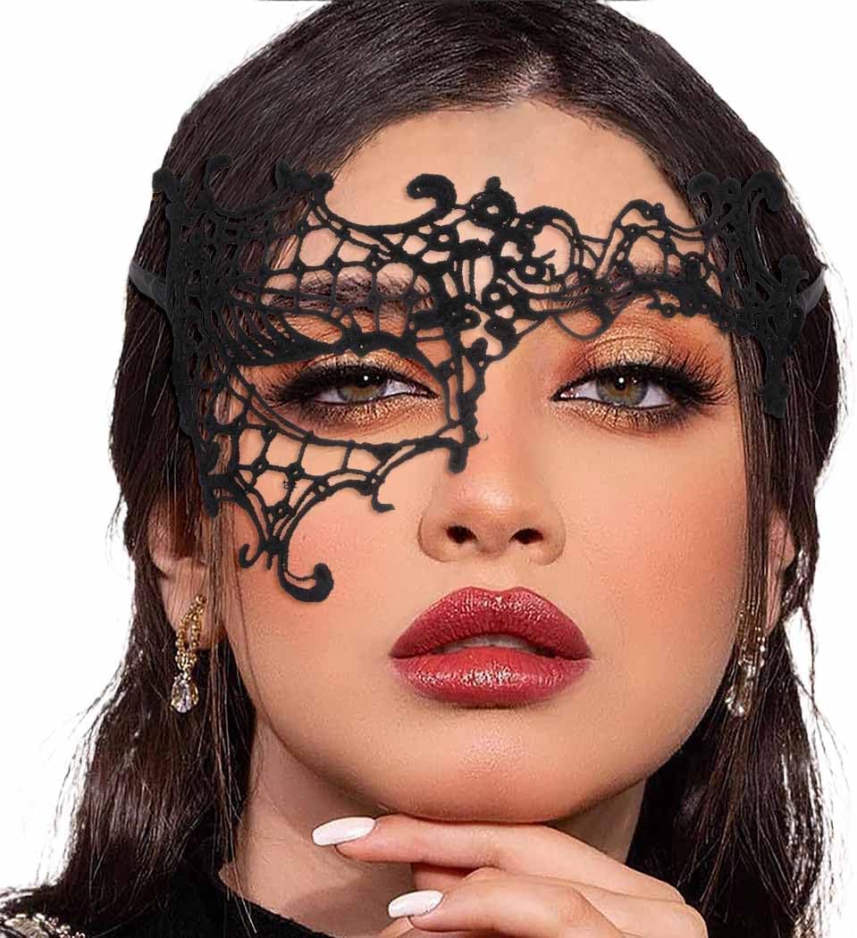 Masquerade Lace Mask Women Black Lace Masks Costume Party Proms Face Mask Halloween Eye Mask by SHOMICOBOUTIQUE
