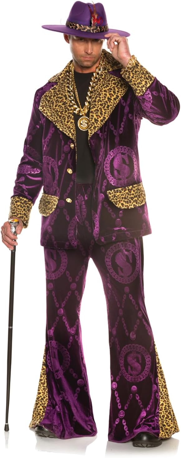 Men's 70's Purple Velvet Pimp Suit High Roller Big Playah Adult Costume by HalloweenStore.com