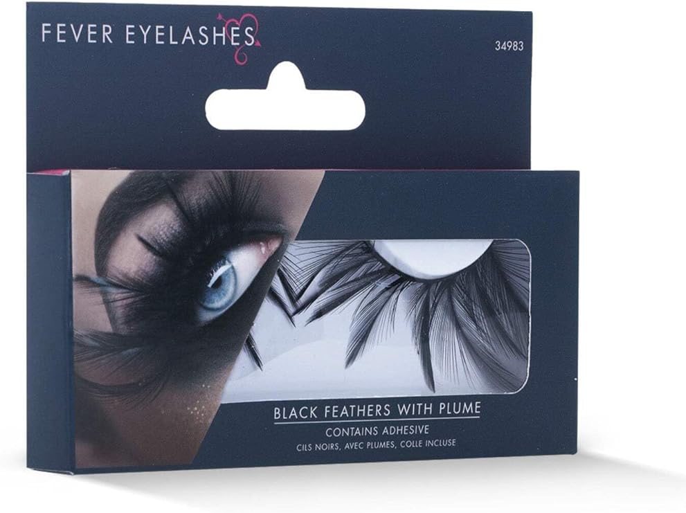 Black Feather with Plume Fake Eyelashes with Adhesive by HalloweenStore.com