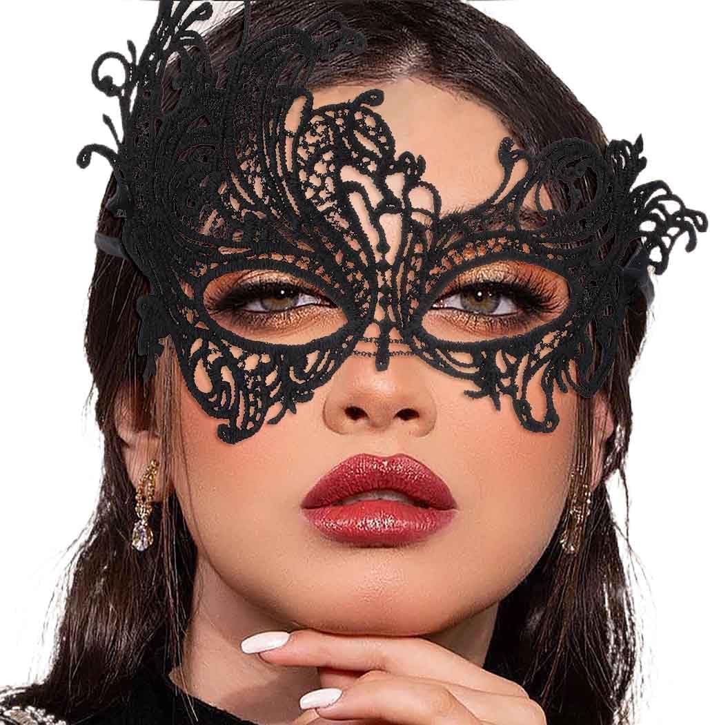 Masquerade Lace Mask Women Black Lace Masks Costume Party Proms Face Mask Halloween Eye Mask by SHOMICOBOUTIQUE