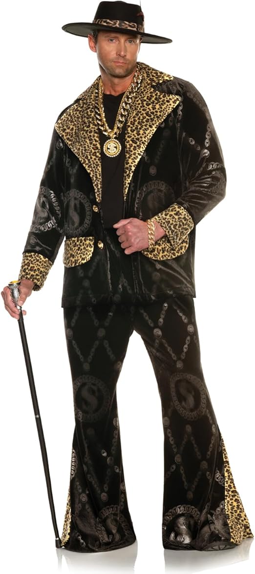Men's 70's Black Velvet Pimp Suit High Roller Pimp Daddy Adult Costume by HalloweenStore.com