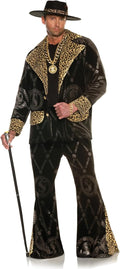 Men's 70's Black Velvet Pimp Suit High Roller Pimp Daddy Adult Costume by HalloweenStore.com