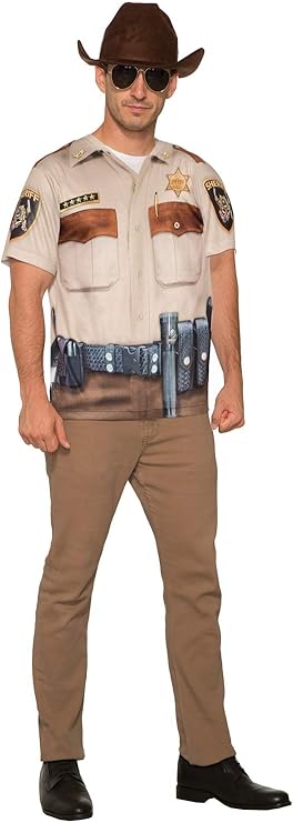 Men 3d Sheriff Man Photo-real Printed Costume Top Standard by HalloweenStore.com