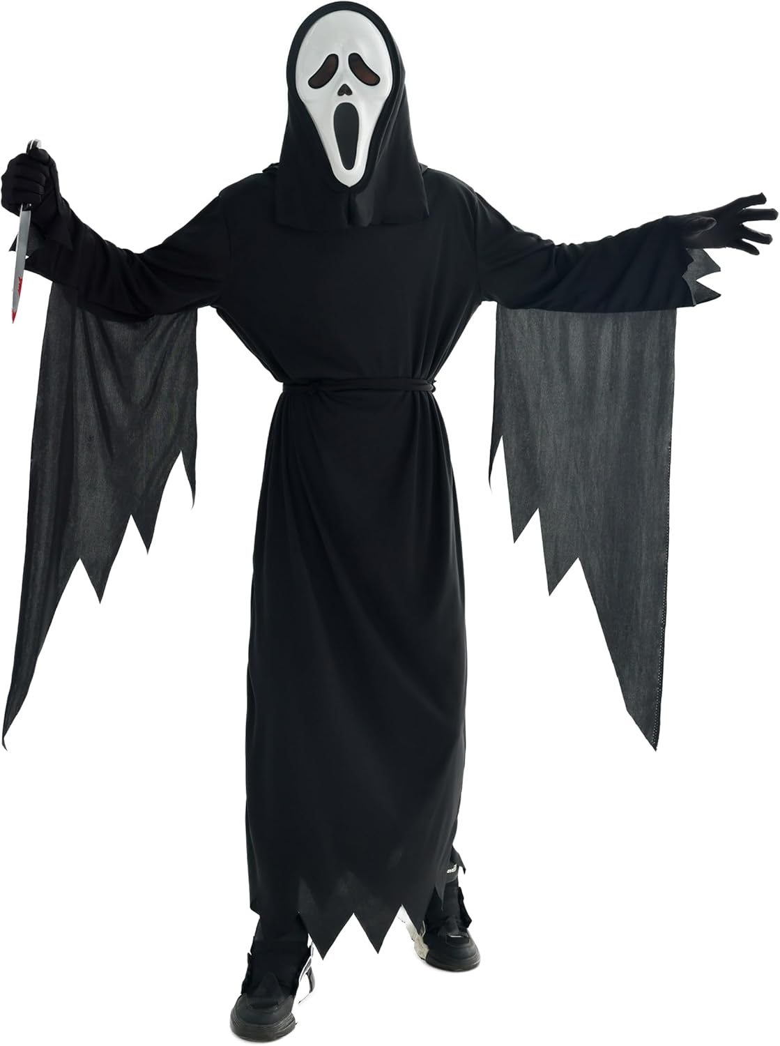 Scary Horror GhostFace Mask with Bloody Toy Knife Halloween Scream Cosplay Costume by SHOMICOBOUTIQUE