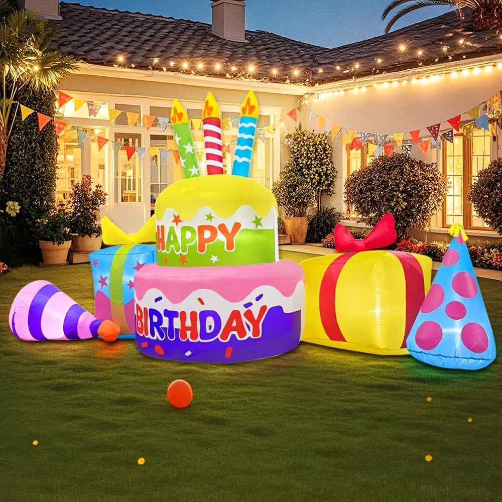Multi-Component Birthday Cake Decoration with Candles & Balloons Suitable for Parties, Blow-Up Outdoor/Indoor Yard Decorations for 4th of, Easter, Hanukkah, Thanksgiving - Suitable for Holiday, Lawn