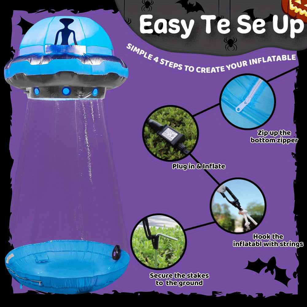 12-Foot Tall Inflatable UFO for Halloween Outdoor Decoration, Featuring LED Lights for Yard Displays