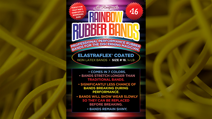 Joe Rindfleisch's SIZE 16 Rainbow Rubber Bands (Russell Leeds -Yellow ) by Joe Rindfleisch by Murphy's Magic Supplies, Inc.