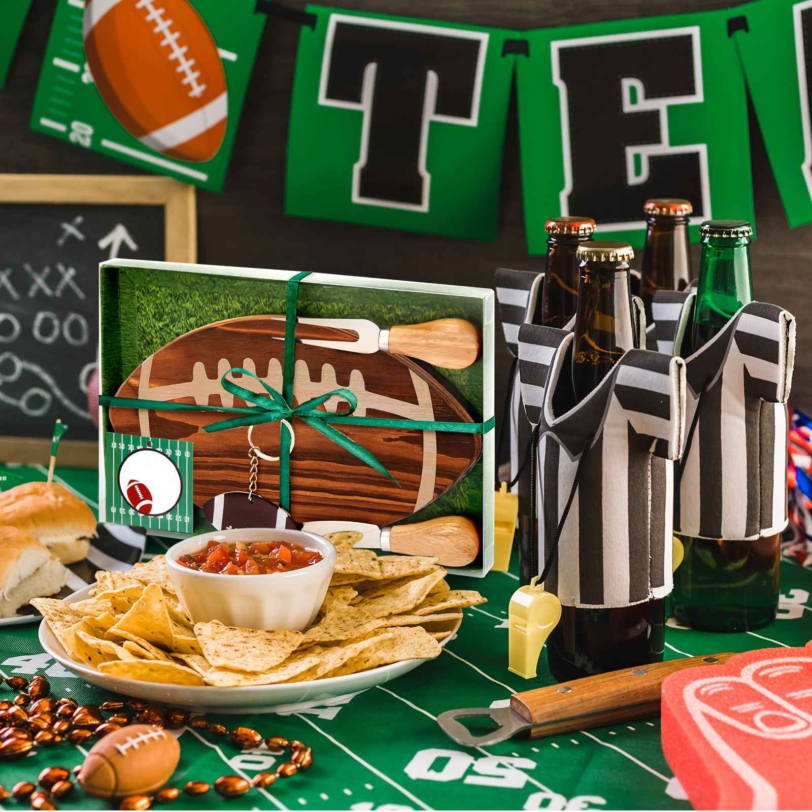 Football-Shaped Cutting Board & Charcuterie Set with Cheese Knives - Perfect Gift for Football Fans and Themed Parties