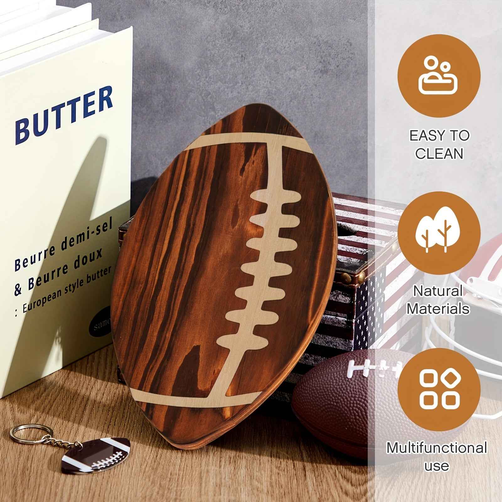 Football-Shaped Cutting Board & Charcuterie Set with Cheese Knives - Perfect Gift for Football Fans and Themed Parties