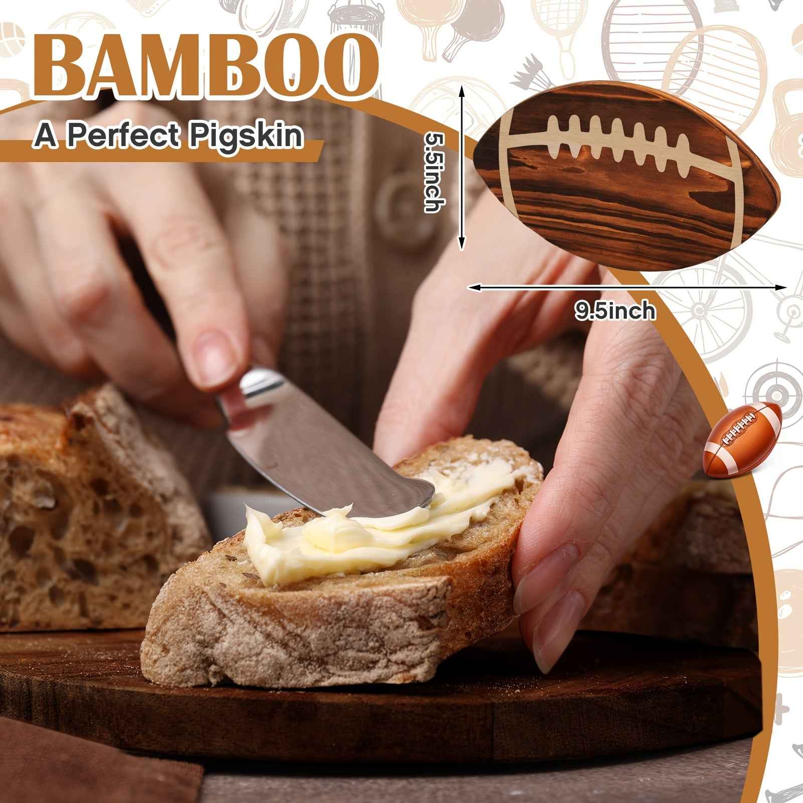 Football-Shaped Cutting Board & Charcuterie Set with Cheese Knives - Perfect Gift for Football Fans and Themed Parties