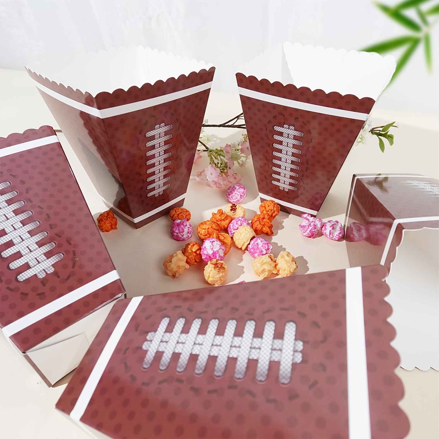 24pcs Football Popcorn Box | 300g Heavy Paper Football Party Supplies Paper Snack Cup Sports Theme Disposable Popcorn Bowl | Suitable for Birthday Sports Events | Birthday Parties | Snack Service Tray Suitable for Pancake Hot Dog Football Match Day