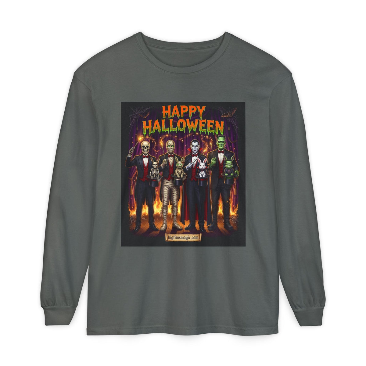 Halloween Monsters Long Sleeve T-Shirt — "Happy Halloween" Graphic by Printify