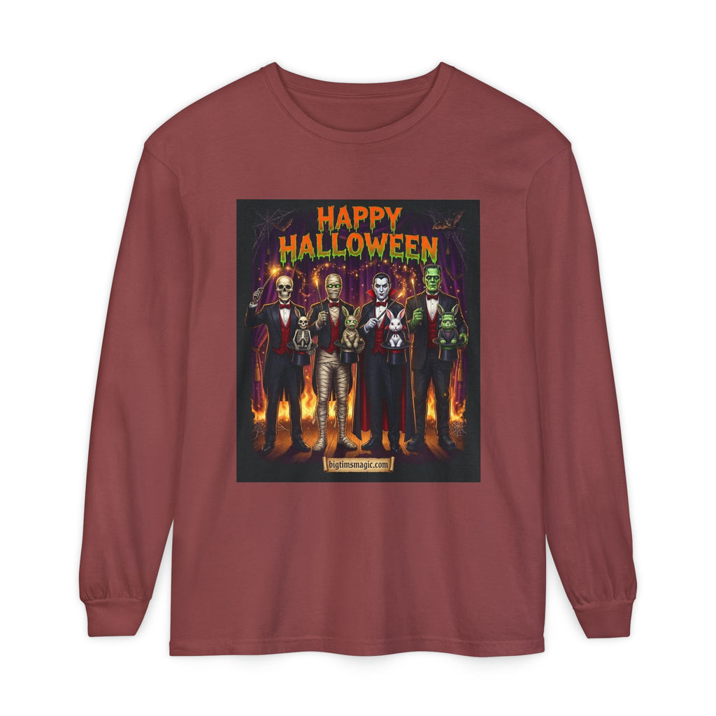 Halloween Monsters Long Sleeve T-Shirt — "Happy Halloween" Graphic by Printify