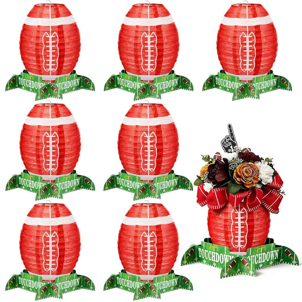 8pcs Football Paper Lantern Sports Fan Party Decor Table Centerpiece Decoration Set Soccerball Game Lantern with Stand Pieces for Game Day Tailgates Stadium Party Supply, 12 Inches (Red)