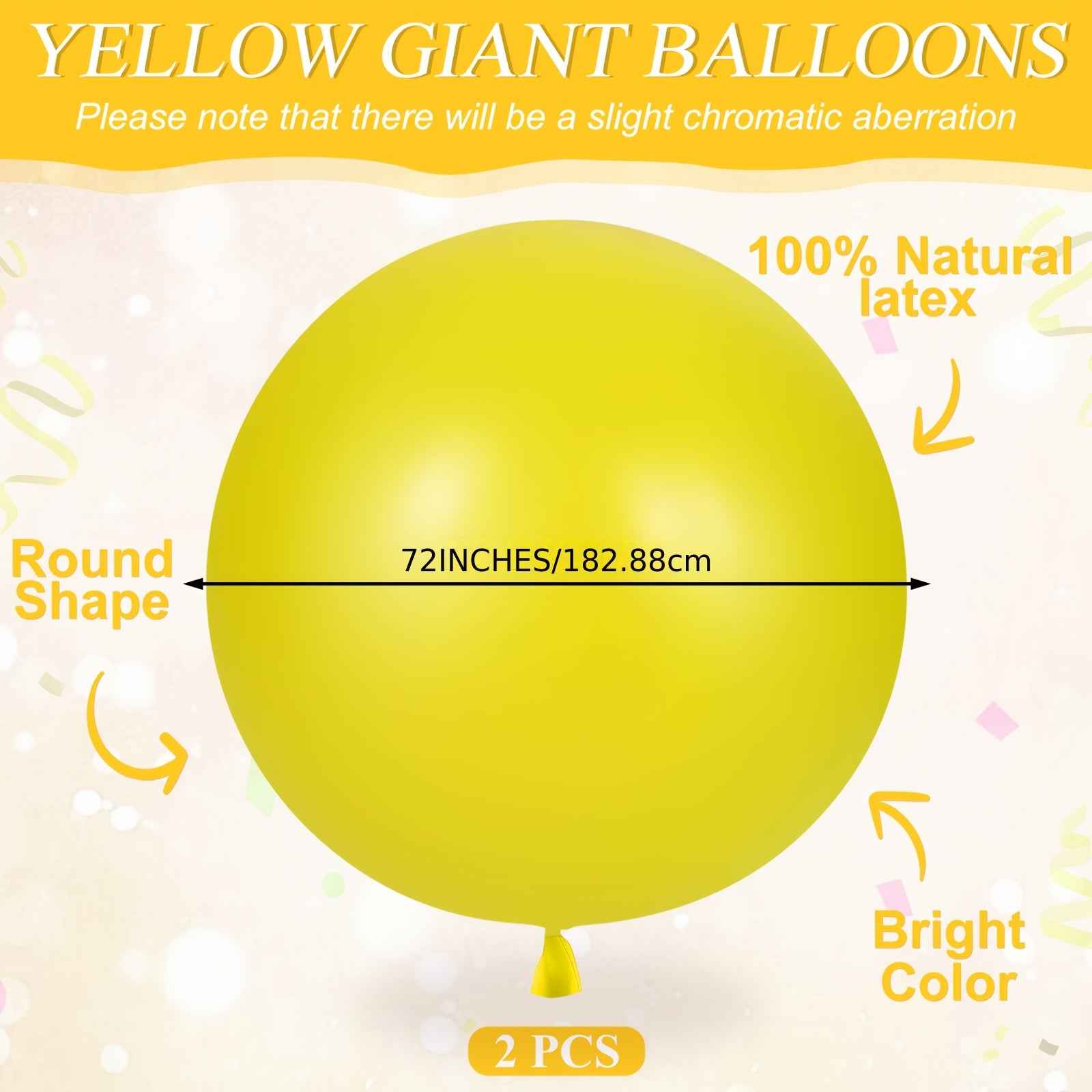 2pcs 72 Inch Enormous Balloons Round Large Human Egg Jumbo Balloons Inflatable Air Decorations for Birthday Party Wedding Engagement (Yellow)