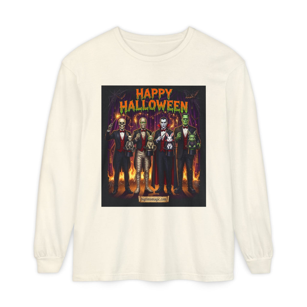 Halloween Monsters Long Sleeve T-Shirt — "Happy Halloween" Graphic by Printify