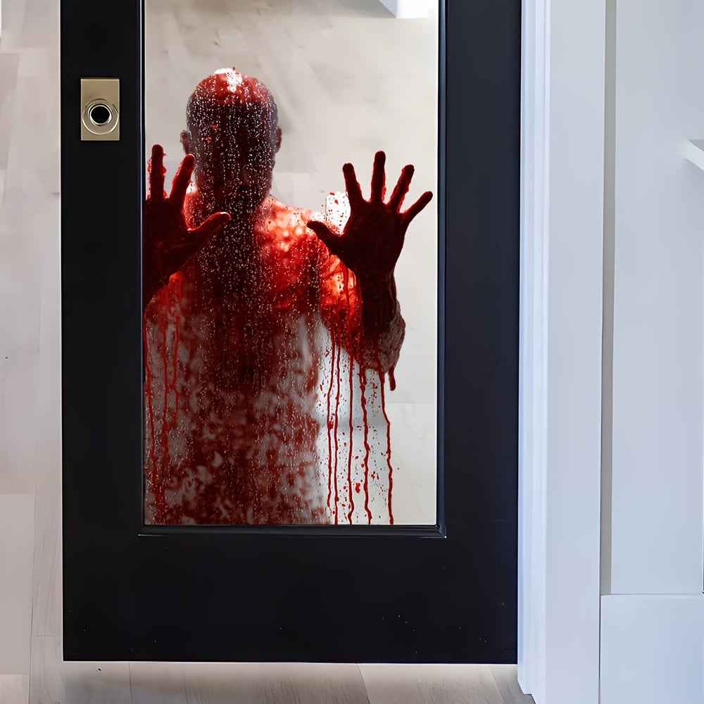 [Scary Halloween Clings] Scary Halloween Zombie Bloody Window Clings, Self Adhesive New Halloween Window Stickers | Spooky Halloween Silhouette Window Clings for Indoor Outdoor Scary Party Decor